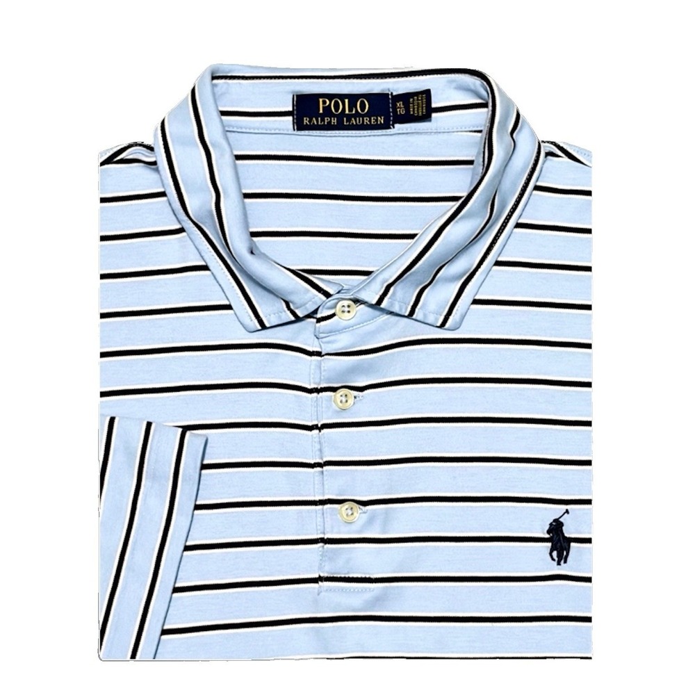 Polo Ralph Lauren Mens XL Soft Jersey Cotton Striped Polo Shirt Blue Classic Fit